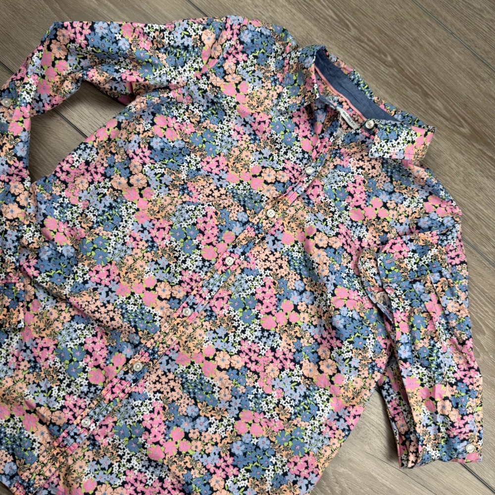 Charter Club Women Button Up Relaxed Fit Floral Cotton Shirt Multi‎ 6